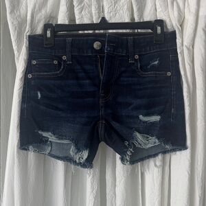 American Eagle Outfitters Dark Indigo Distressed Jean Shorts